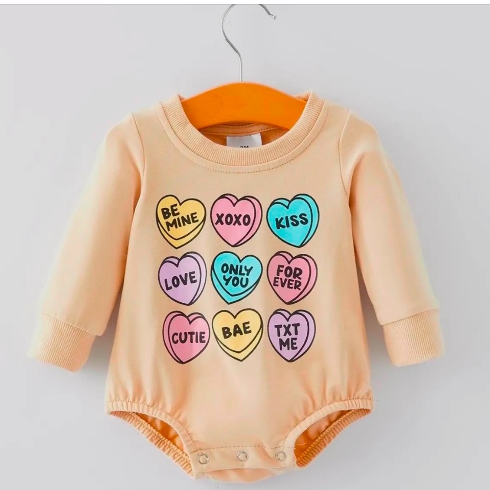 Valentines Day Candy Hearts Print Girls Romper